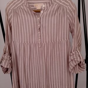 Michael Kors Taupe & White Striped Peasant Blouse